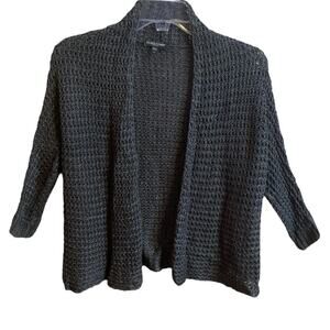 Eileen Fisher Green Open Weave Cardigan Sweater SZ PP Linen Silk 3/4 Sleeve Wome